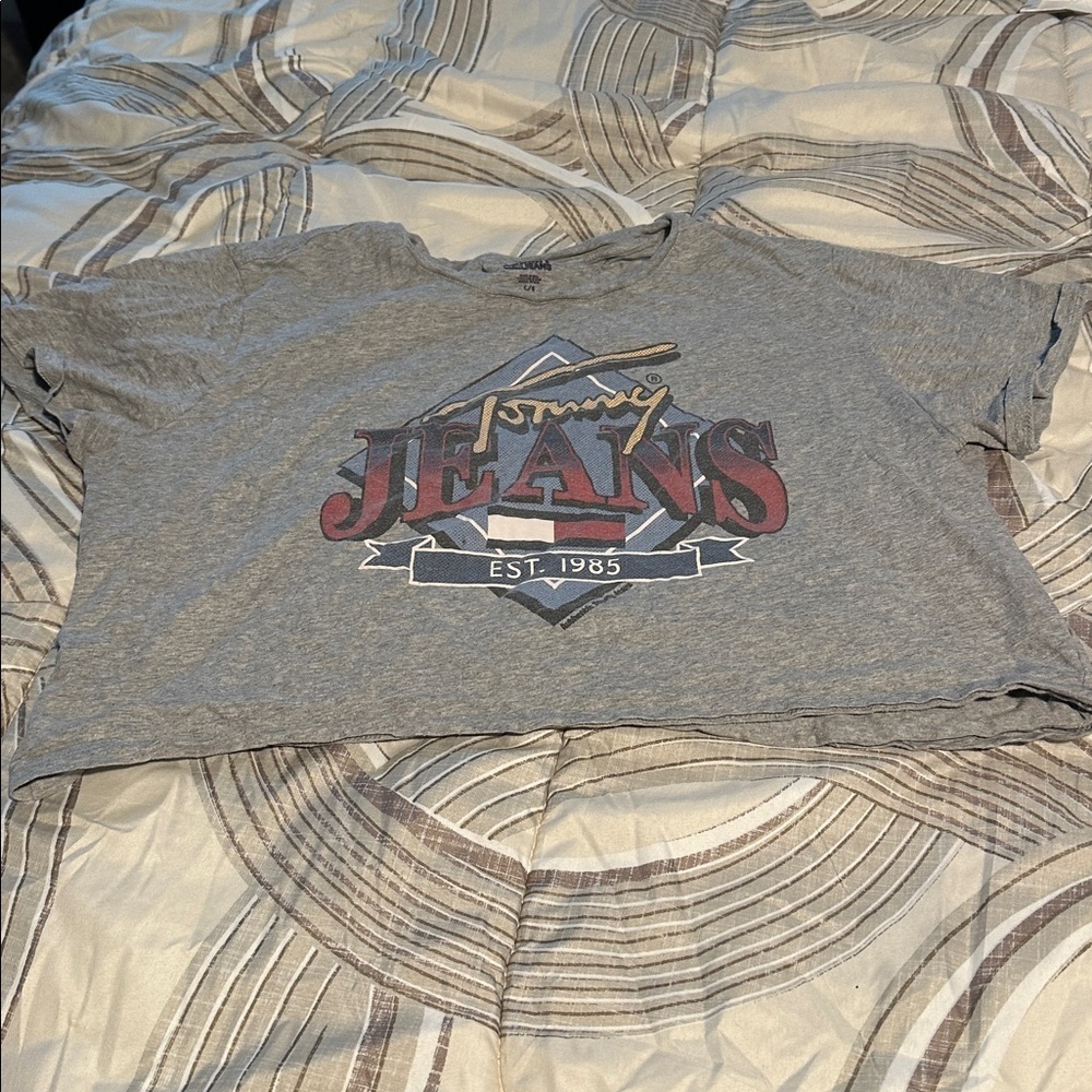 Tommy Jeans Gray Graphic Cropped T-Shirt